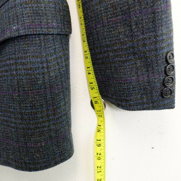 WOOLRICH Plaid Suit 42 Large Mens Wool Black Tweed Blazer Coat Notched Collar - Picture 8 of 12